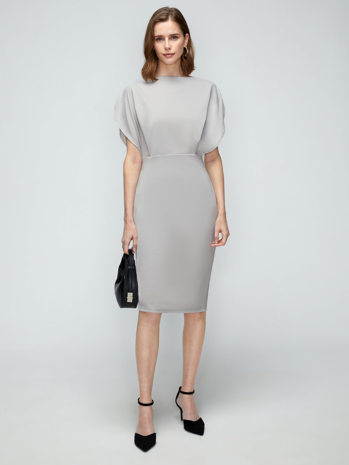 Regular Fit Boat Neck Solid Short Sleeve Knit Dress