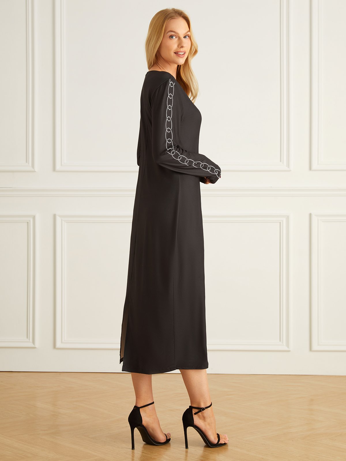 Elegant Polka Dots Tight Long Sleeve Maxi Dress