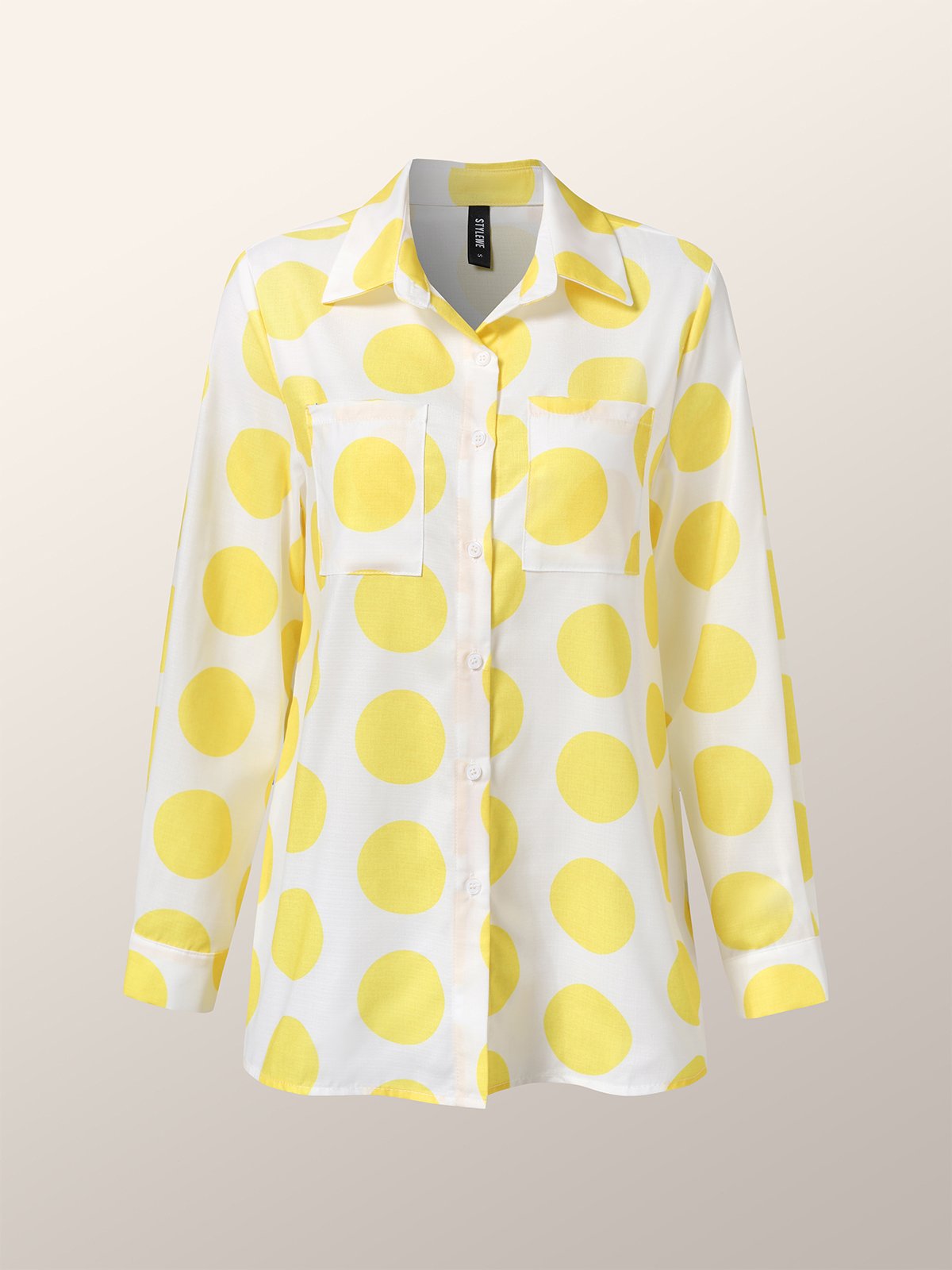 Shirt Collar Polka Dots Casual Regular Fit Blouse