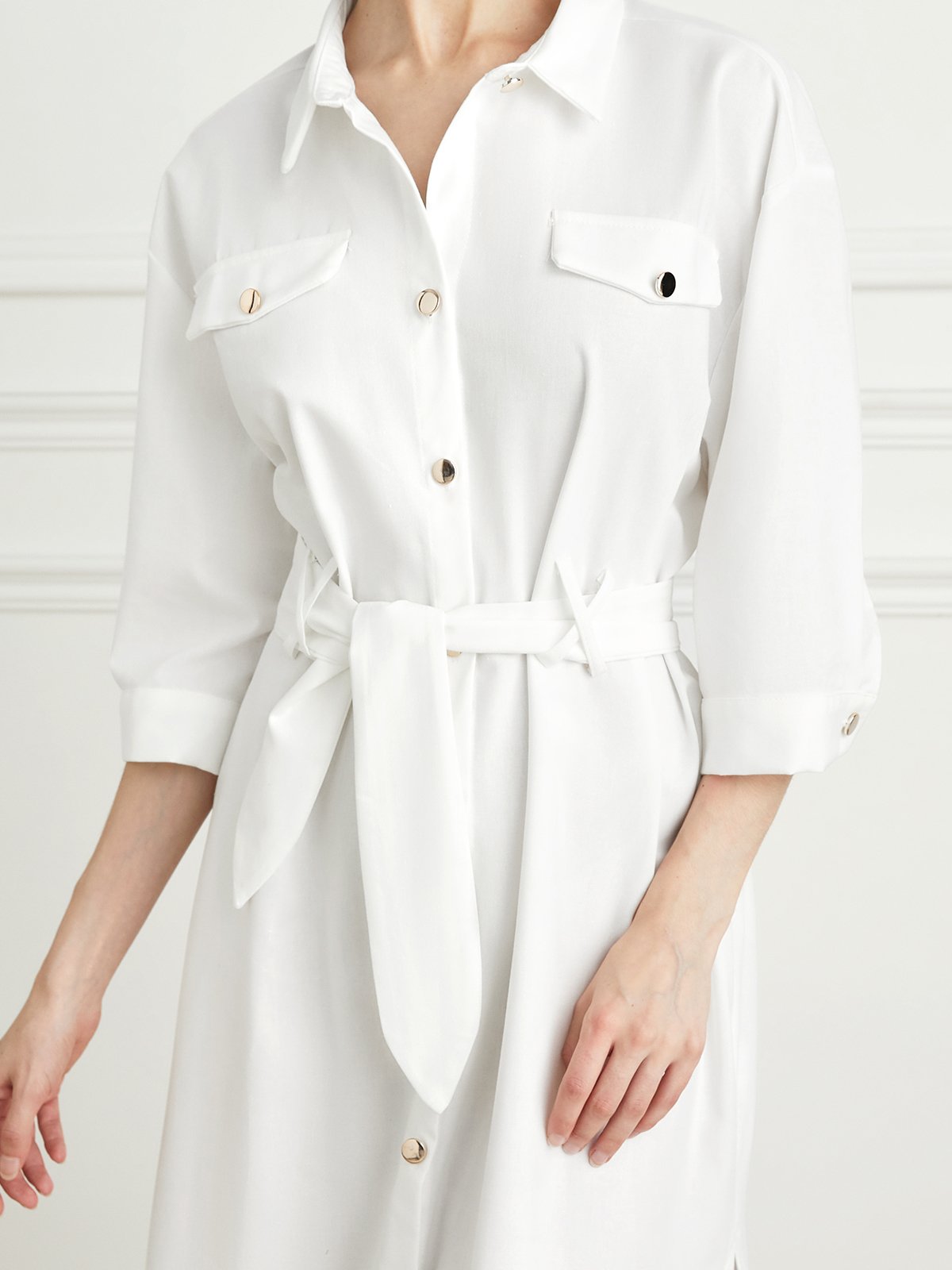 Casual Cotton And Linen Regular Fit Dress With Belt