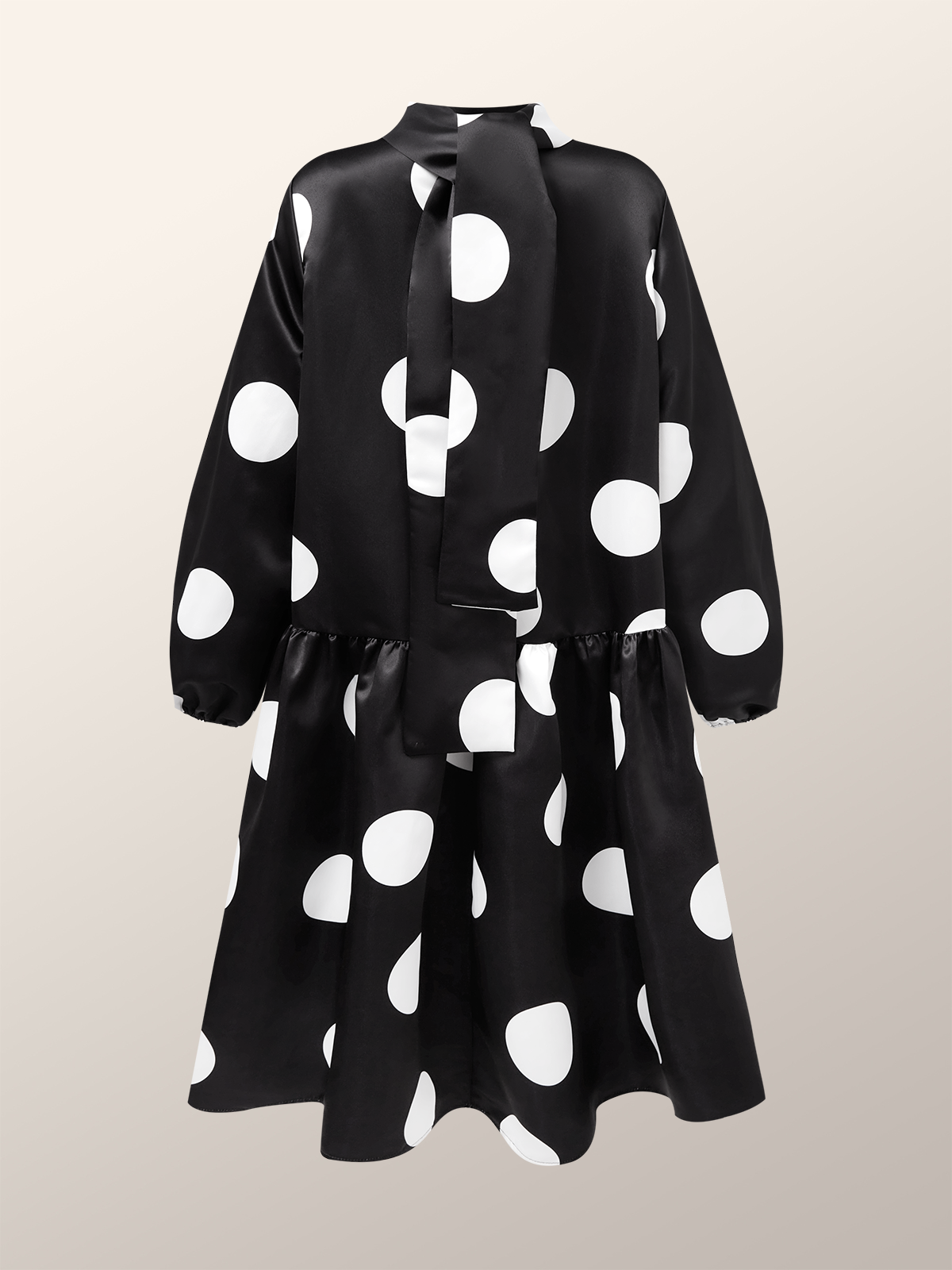 Loose Polka Dots Elegant Stand Collar Short sleeve Midi Dress