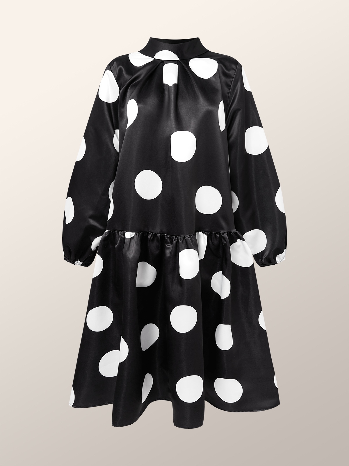 Loose Polka Dots Elegant Stand Collar Short sleeve Midi Dress