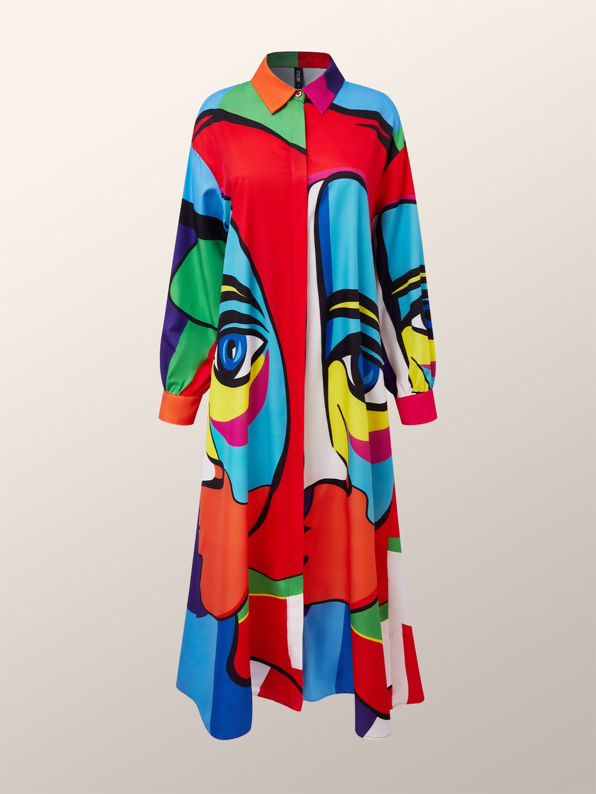 Loose Abstract Shirt Collar Casual Dress