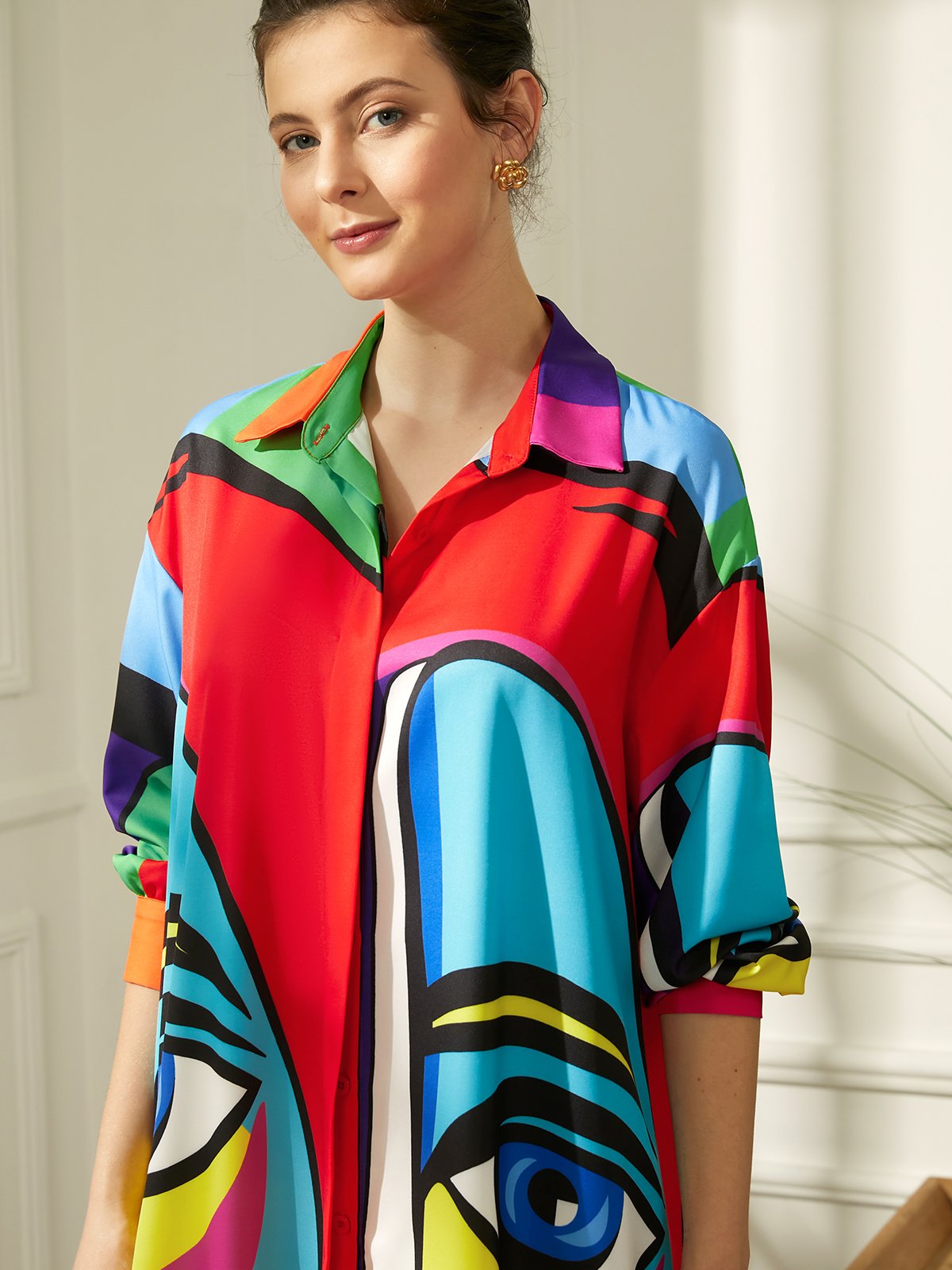 Loose Abstract Shirt Collar Casual Dress