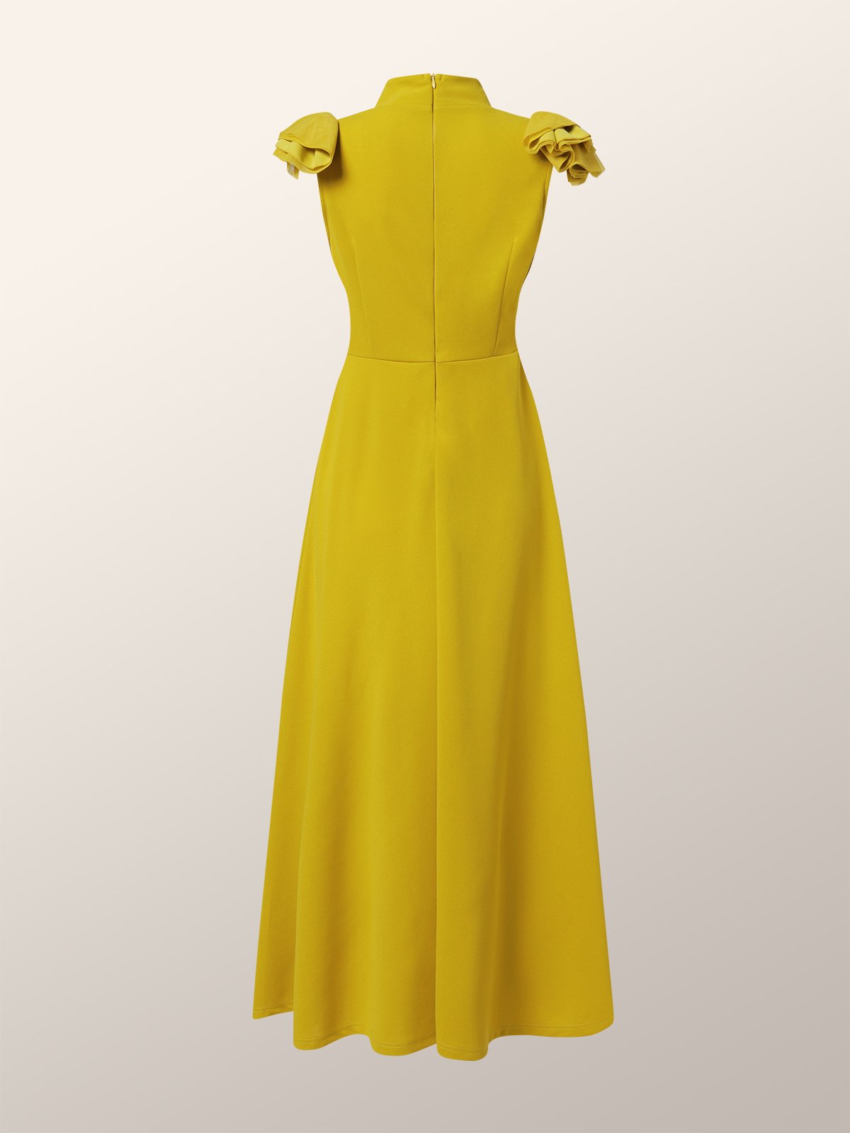 Elegant Stand Collar Plain Regular Fit Midi Dress