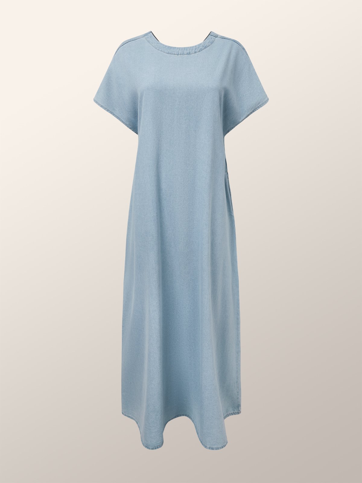 Crew Neck Denim Casual Plain Loose  Pockets Dress