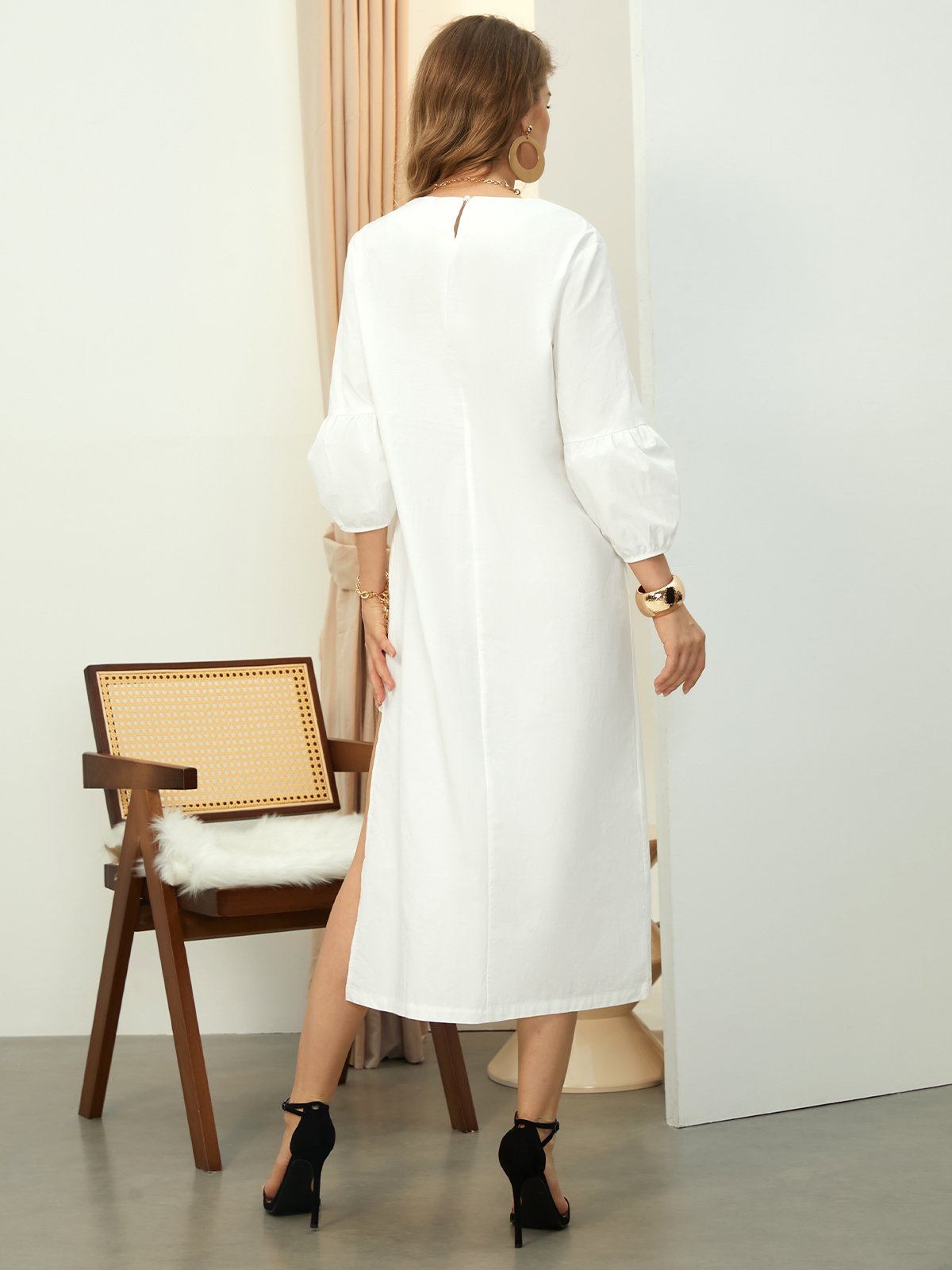 Loose Plain Urban Crew Neck Dress