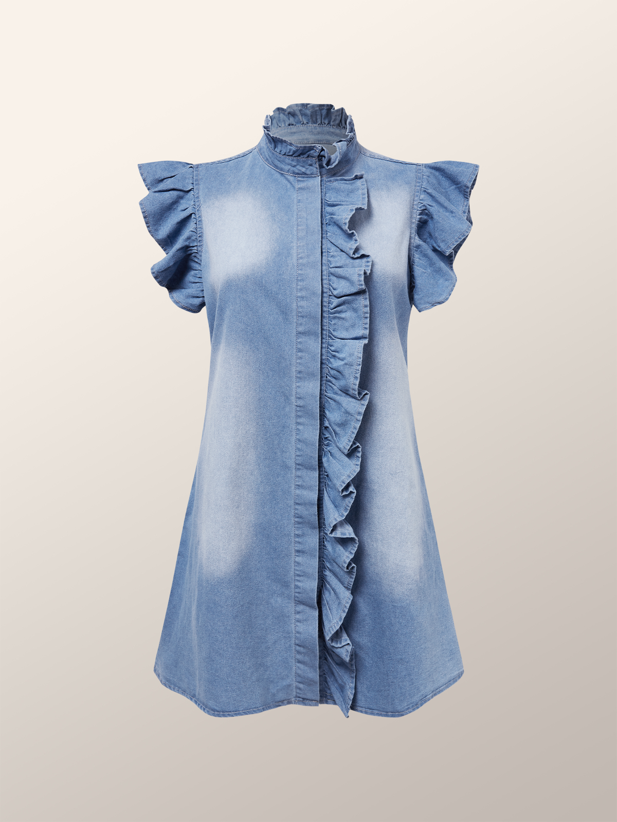 Ruffled Sleeves Casual Loose Lotus Leaf Collar Denim Dress