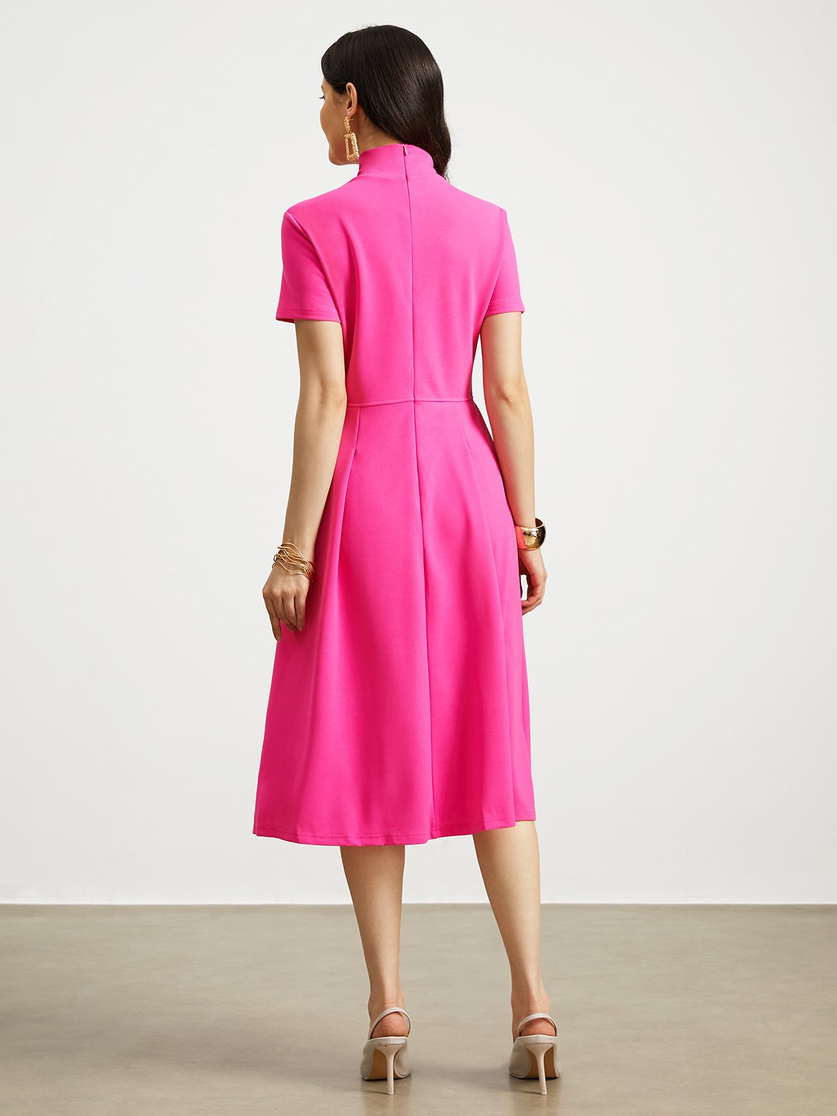 Elegant Regular Fit Micro-Elasticity Short sleeve Midi Dress