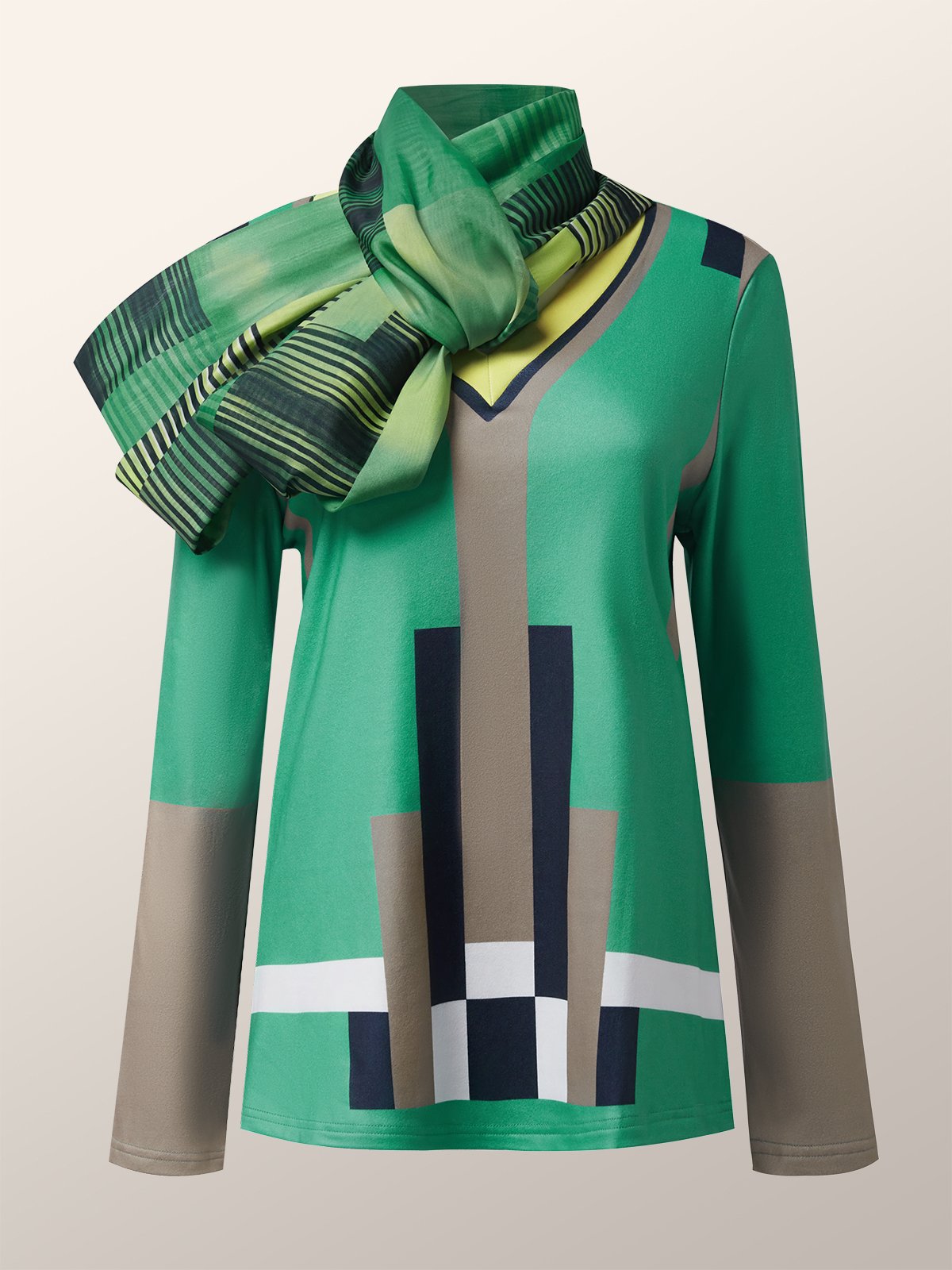 Urban Abstract Graphic Long Sleeve T-Shirt With Scarf