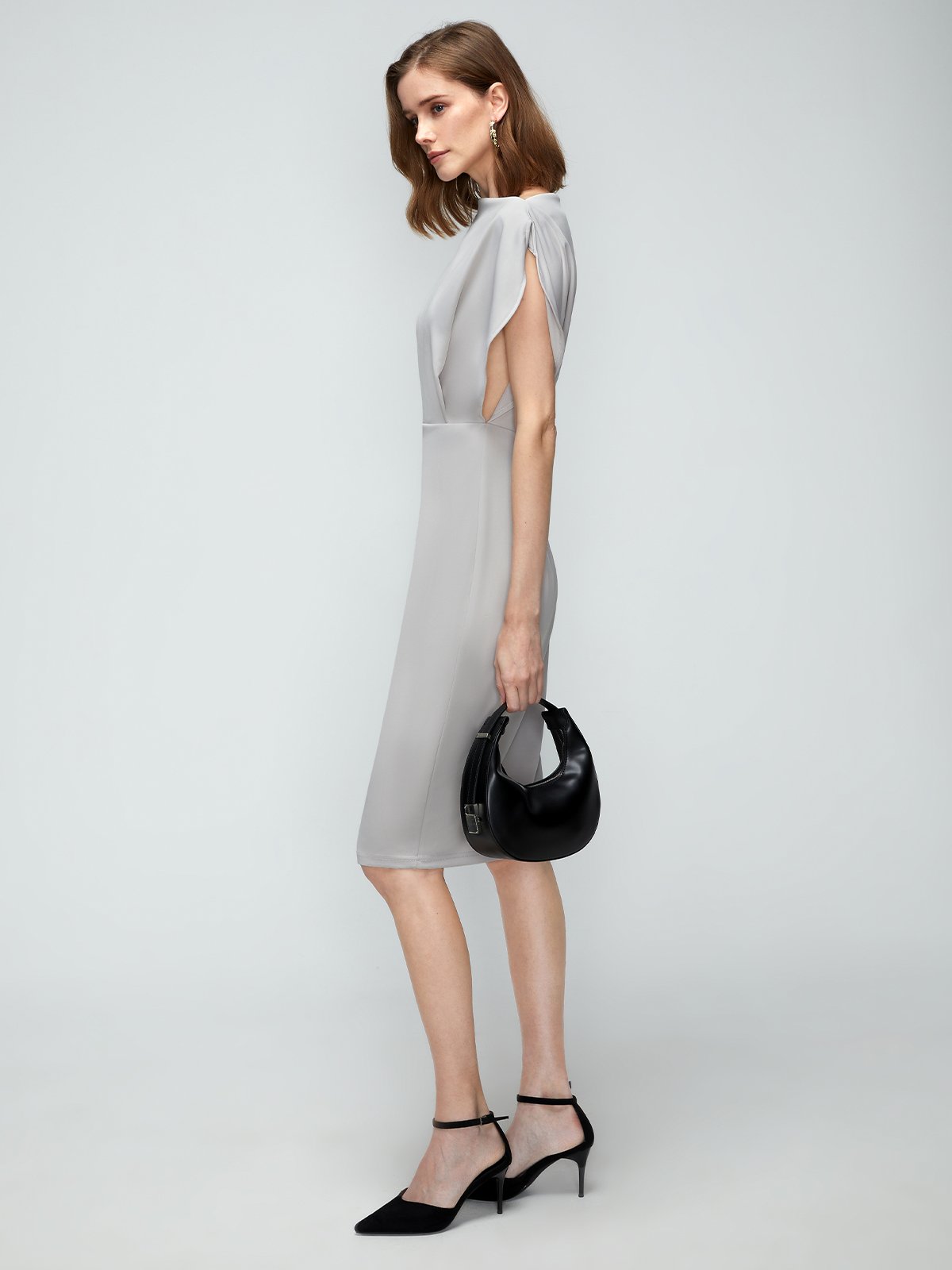 Regular Fit Boat Neck Solid Short Sleeve Knit Dress