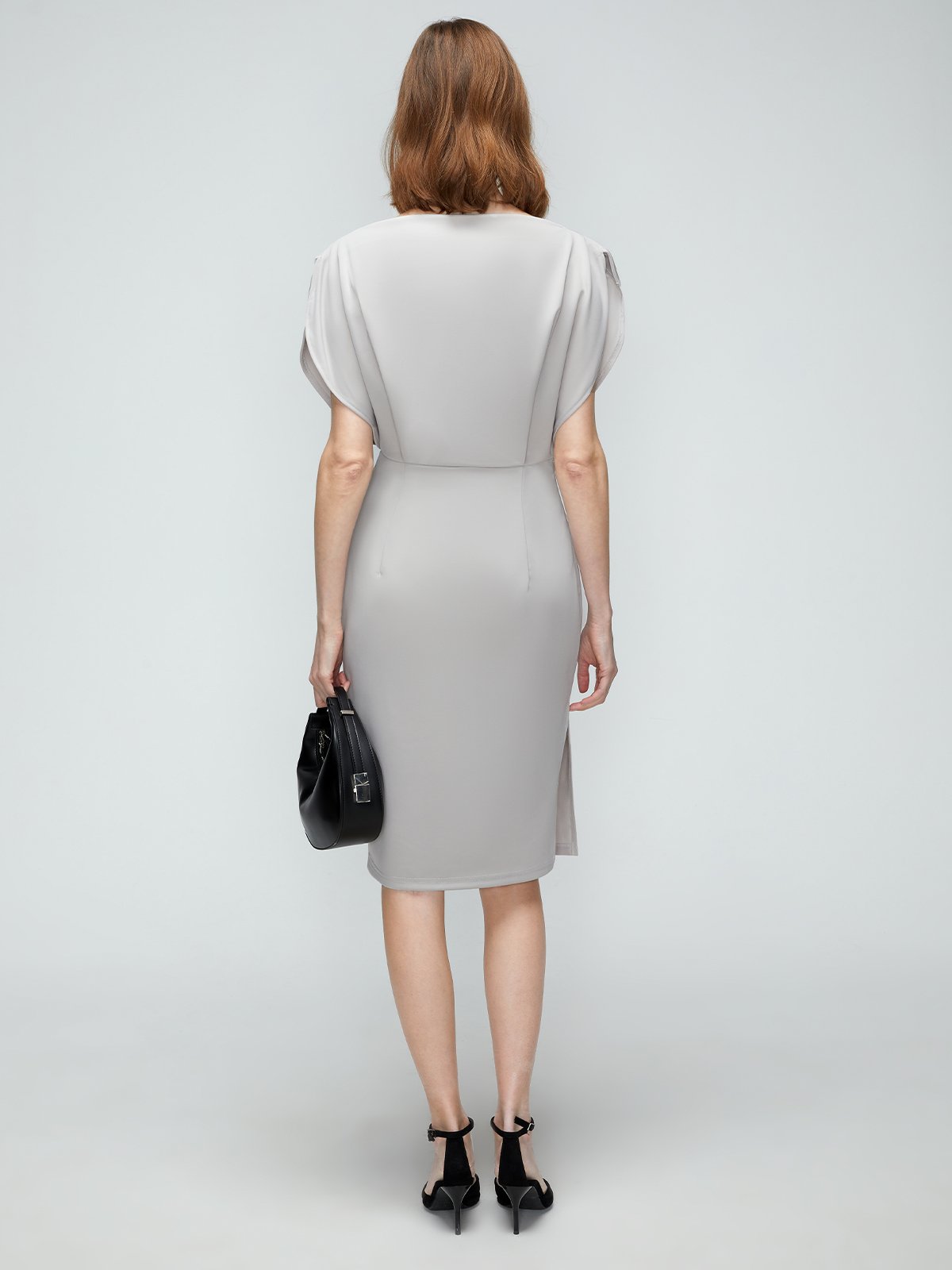 Regular Fit Boat Neck Solid Short Sleeve Knit Dress