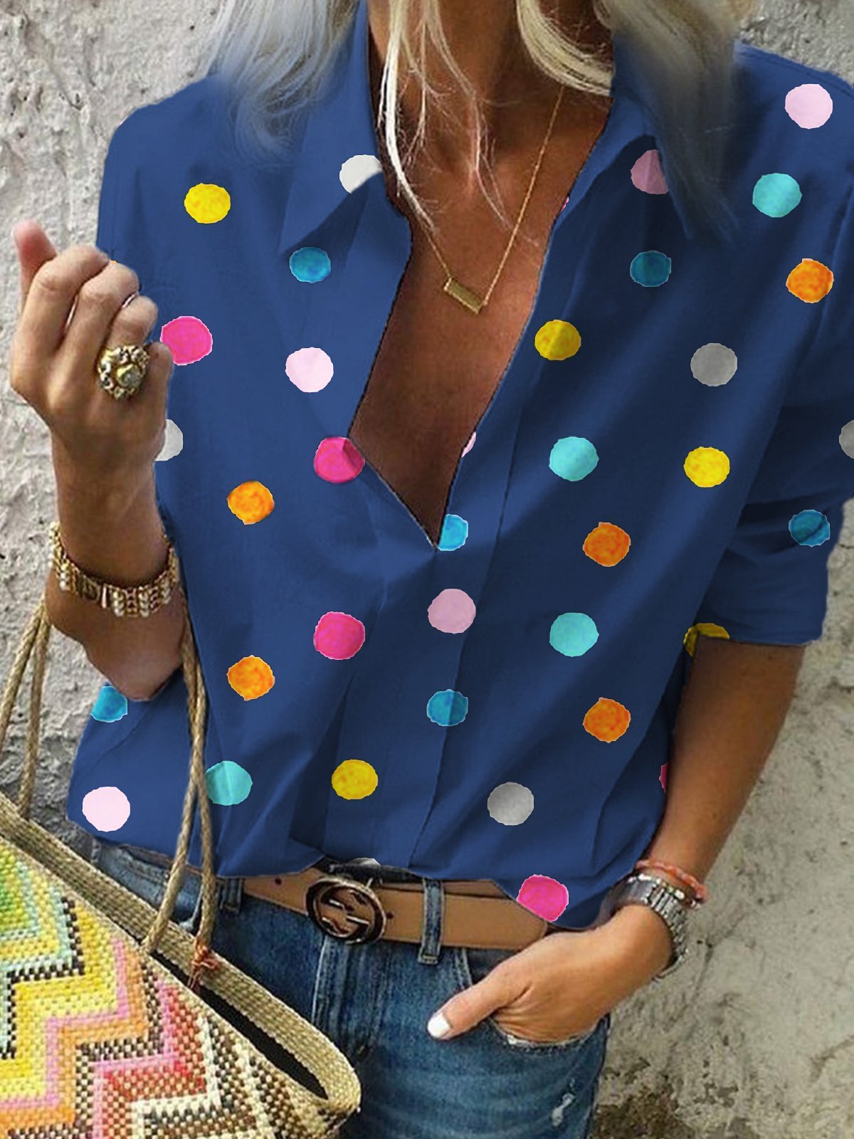 Casual Long Sleeve Polka Dots Boho Blouse