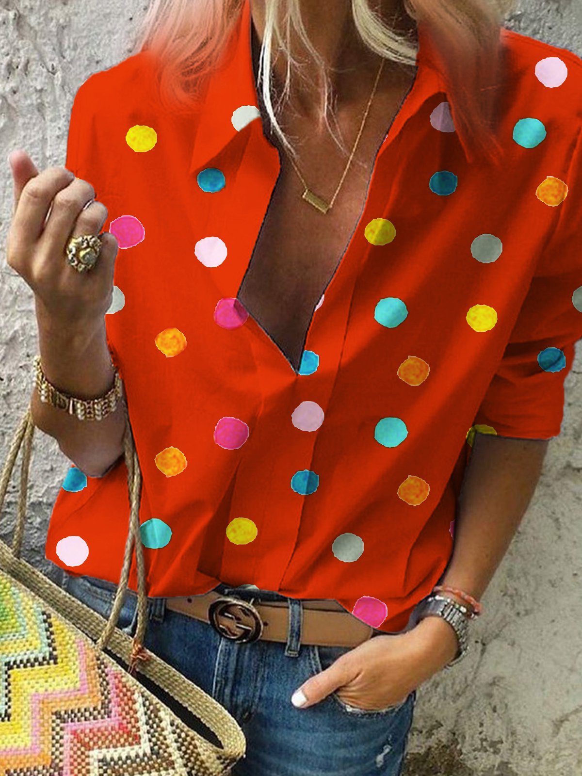 Casual Long Sleeve Polka Dots Boho Blouse