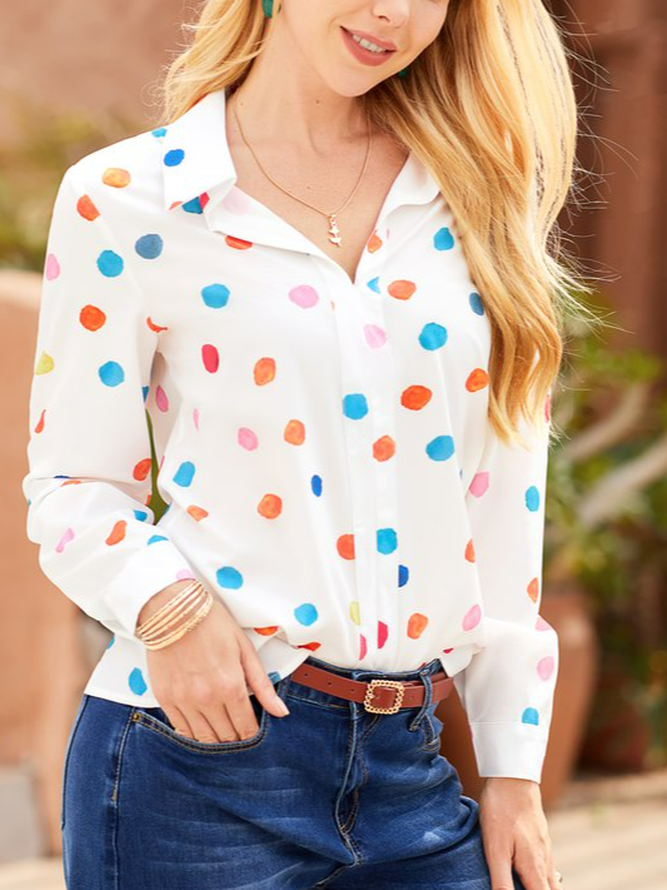 Casual Long Sleeve Polka Dots Boho Blouse