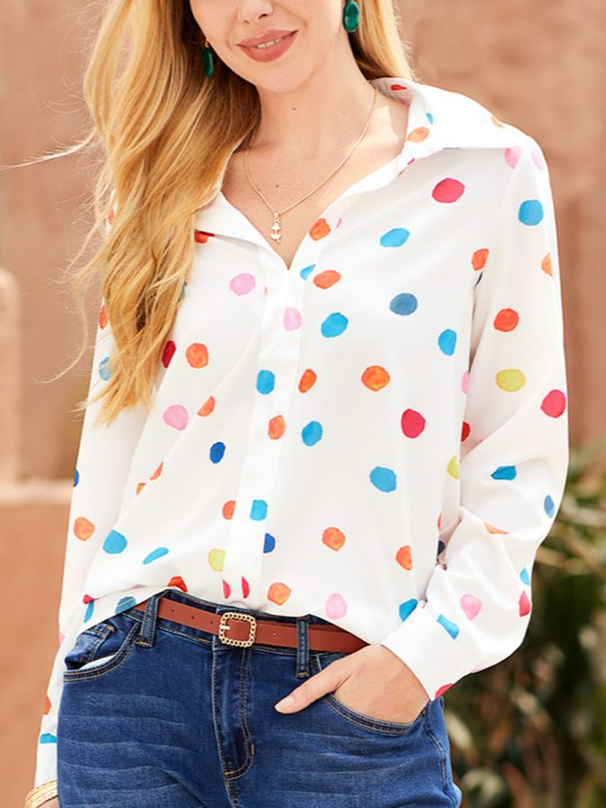 Casual Long Sleeve Polka Dots Boho Blouse