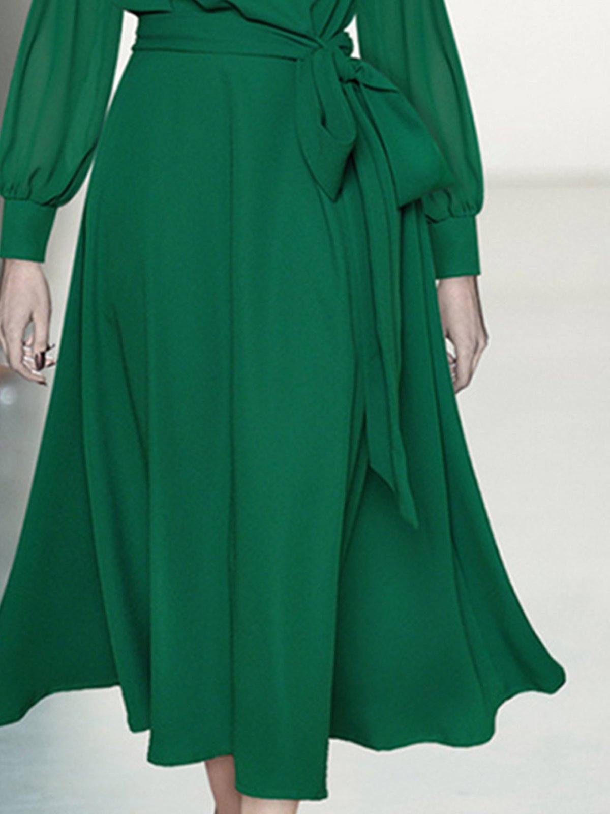 Elegant Regular Fit Plain Long Sleeve Midi Dress