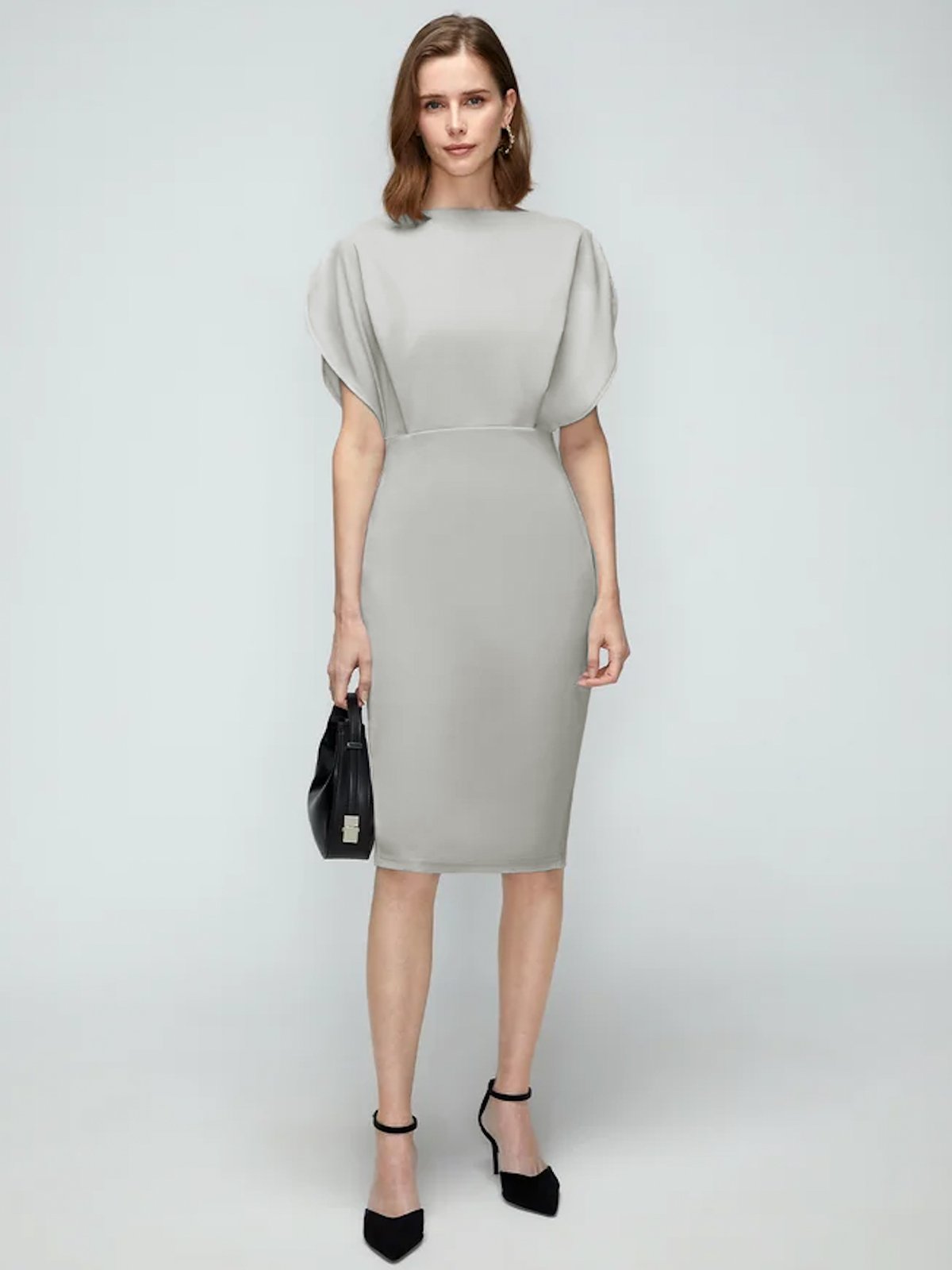 Regular Fit Boat Neck Solid Short Sleeve Knit Dress