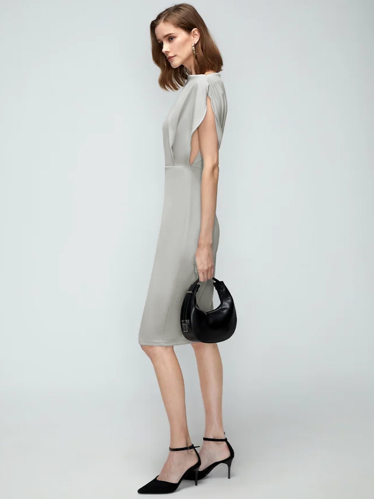 Regular Fit Boat Neck Solid Short Sleeve Knit Dress