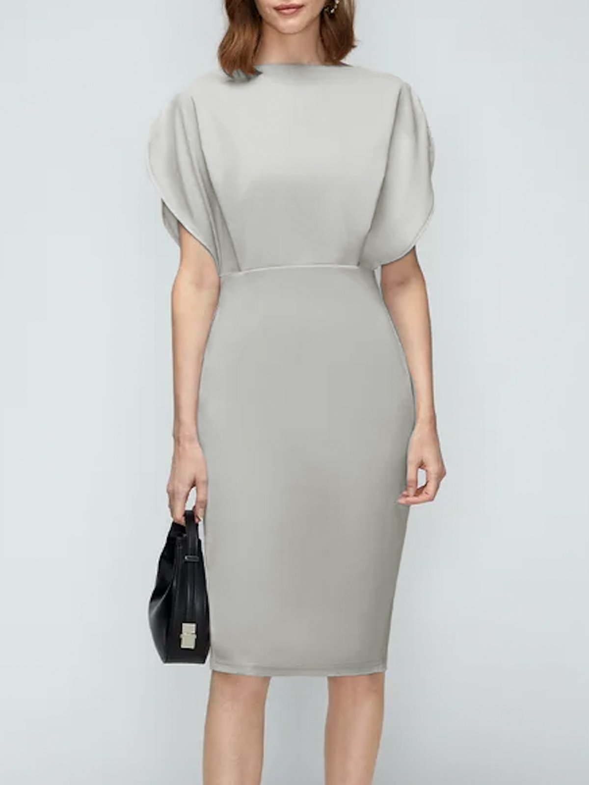 Regular Fit Boat Neck Solid Short Sleeve Knit Dress