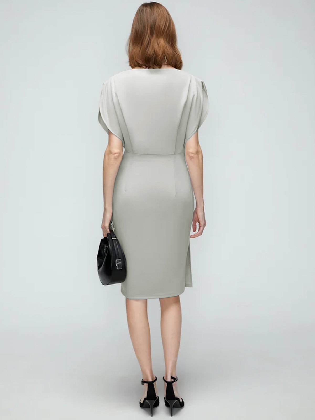 Regular Fit Boat Neck Solid Short Sleeve Knit Dress