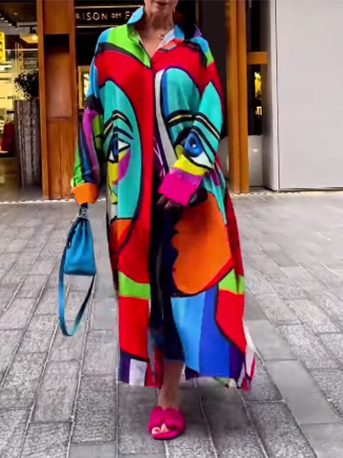 Loose Abstract Shirt Collar Casual Dress