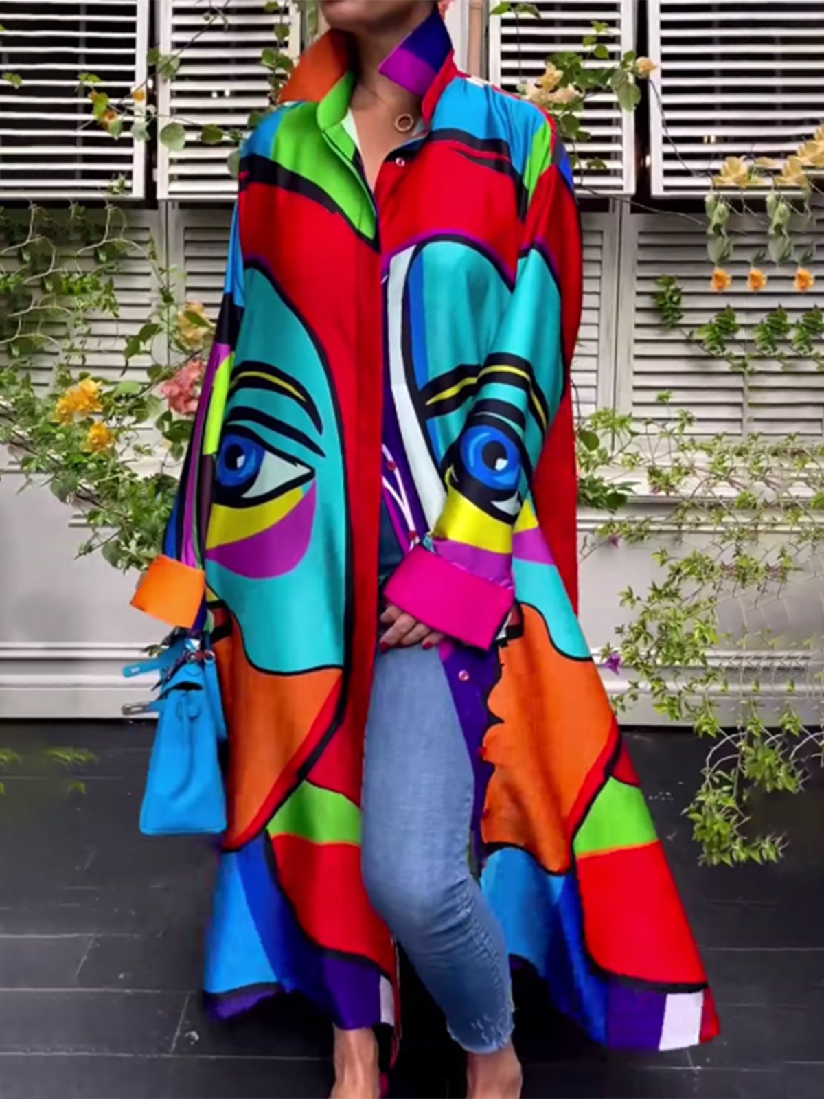 Loose Abstract Shirt Collar Casual Dress