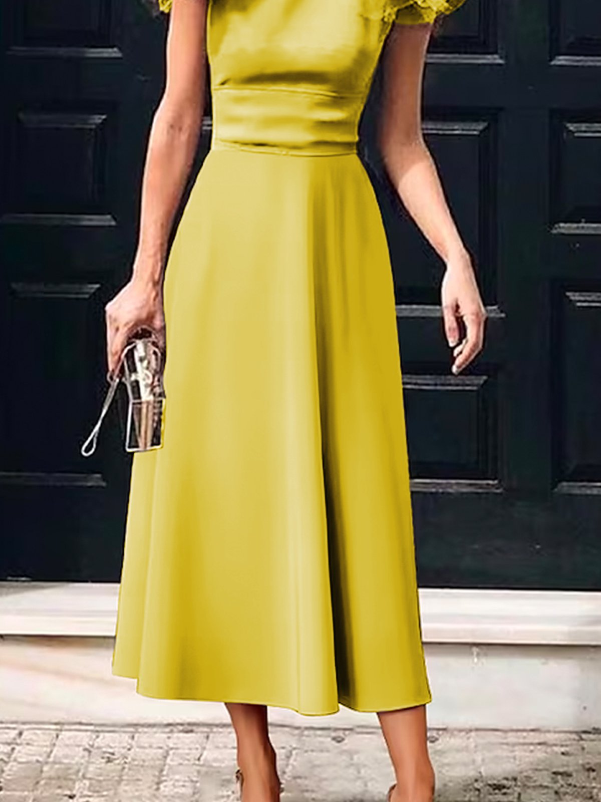 Elegant Stand Collar Plain Regular Fit Midi Dress