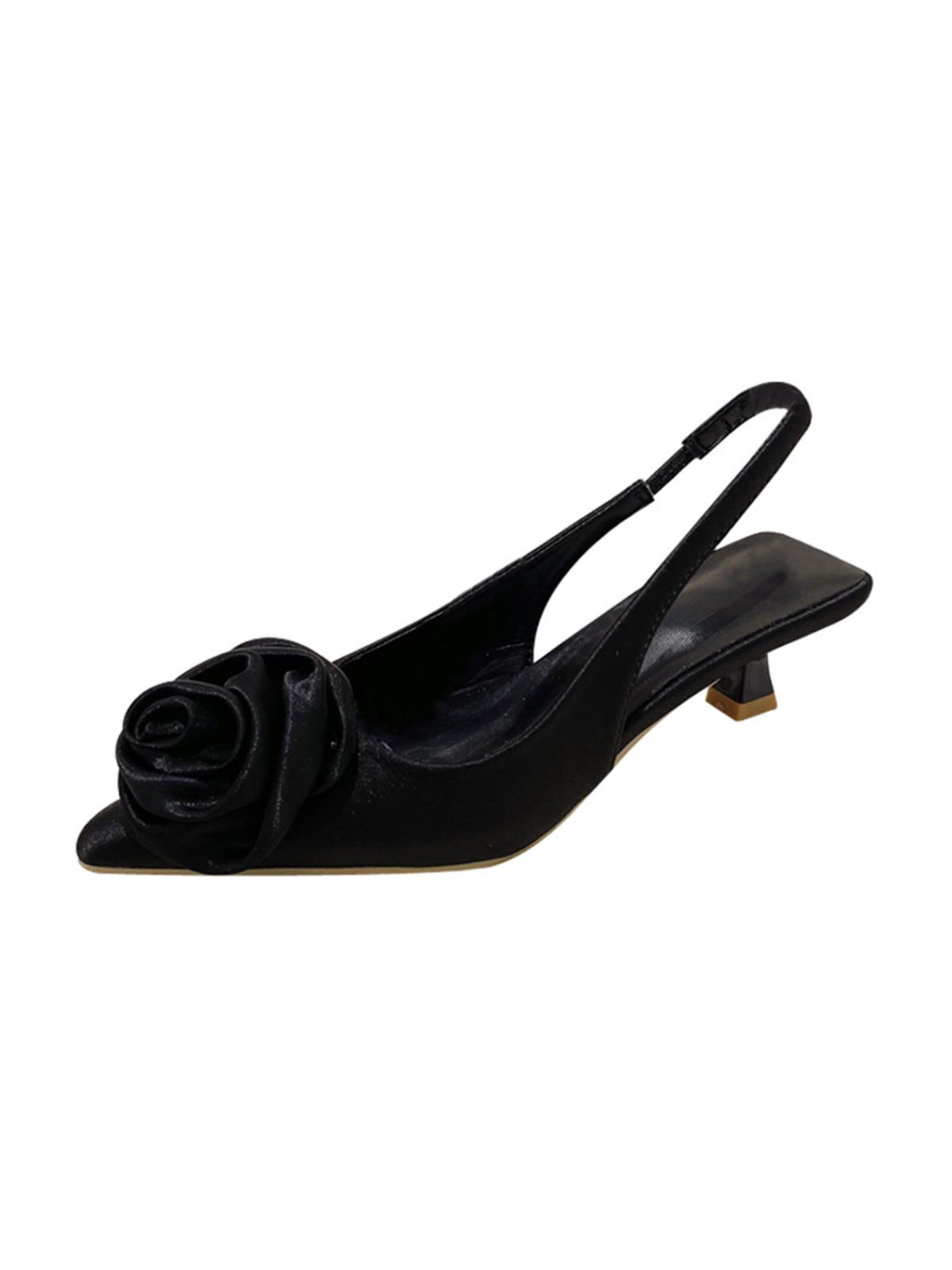 Three-dimensional Rose Satin Elegant Low-heeled Shoes