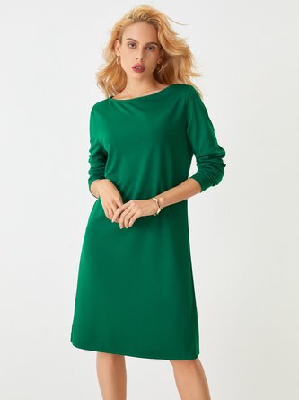 High Elasticity Loose Long sleeve H-Line Elegant Boat Neck Dress