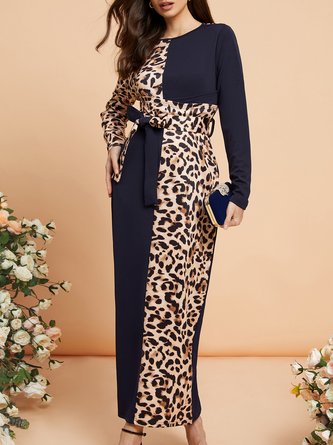Leopard Print Slit Back Belted Bodycon Dress