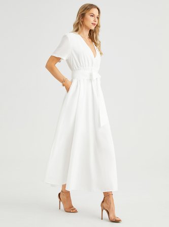 Elegant Deep V  Short Sleeve Woven Dress