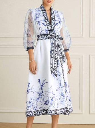 V Neck Elegant Regular Fit Satin Dress & Party Dress