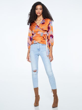 Regular Fit Floral Elegant Short Sleeve Top