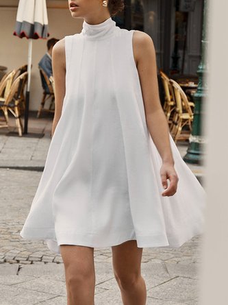 Regular Fit Solid Vacation Sleeveless Woven Dress