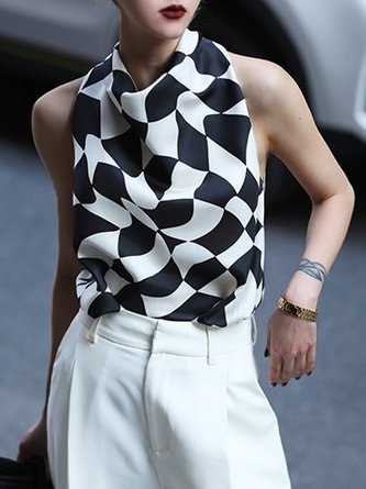 Simple Cowl Neck Geometric Short Sleeve Top