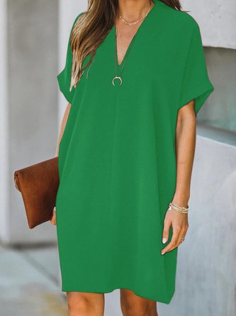 Loosen V Neck Short Sleeve Woven Dress