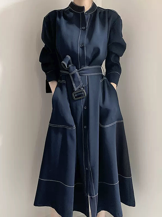 Loose Stand Collar Long Sleeve Urban Dress With Belt