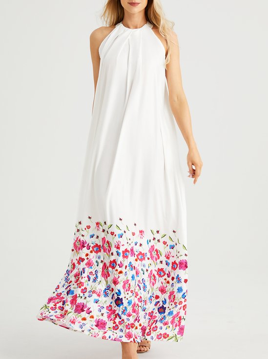 Loosen Halter Elegant Sleeveless Woven Maxi Dress
