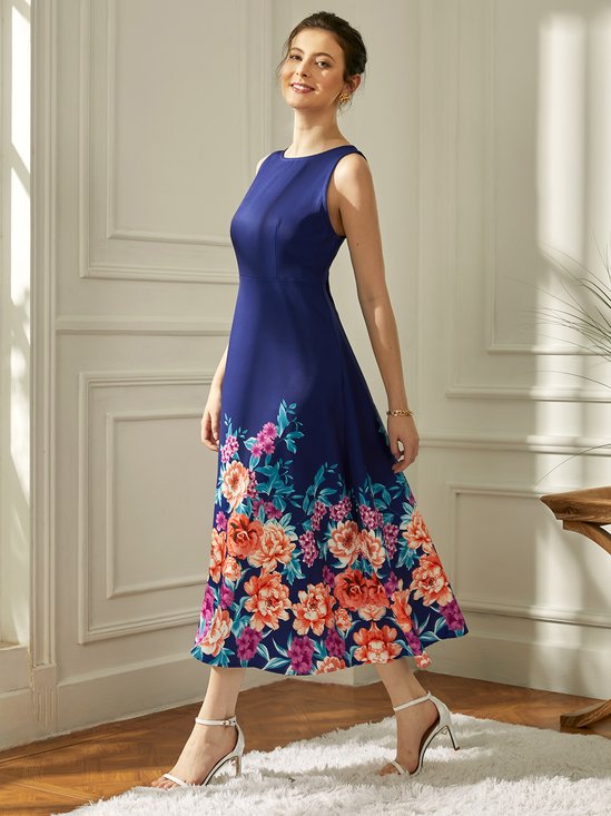 Elegant Regular Fit Crew Neck Floral Dress
