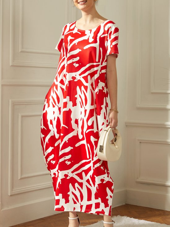 Vacation Crew Neck Short sleeve Abstract Loose Long Dress