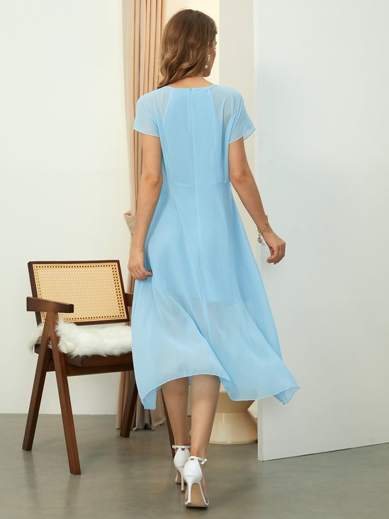 Elegant Crew Neck Plain Regular Fit Dress With Belt