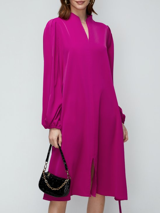 Long sleeve Loose Plain Stand Collar Lantern Sleeve Dress