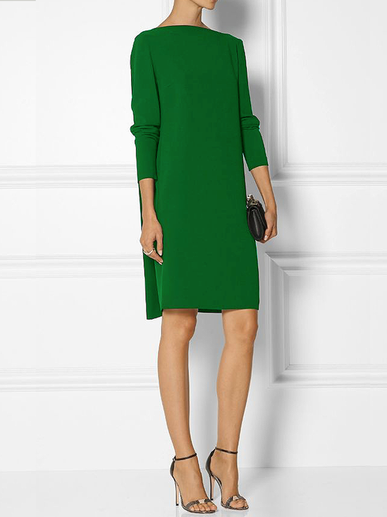 High Elasticity Loose Long sleeve H-Line Elegant Boat Neck Dress