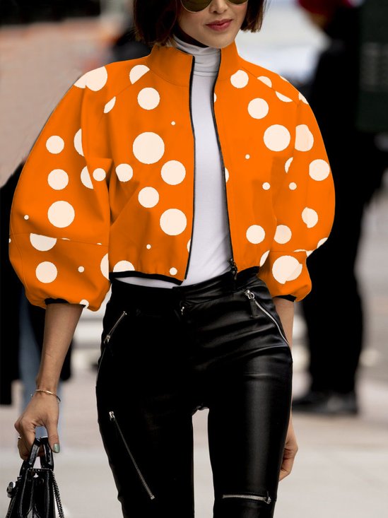Loose Polka Dots Stand Collar Urban Jacket