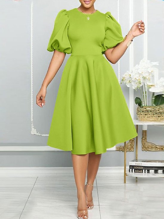 Plain Crew Neck Elegant Regular Fit Dress