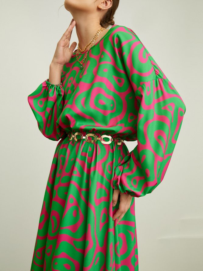 Green Long sleeve Lantern Sleeve Regular Fit Vacation Dress