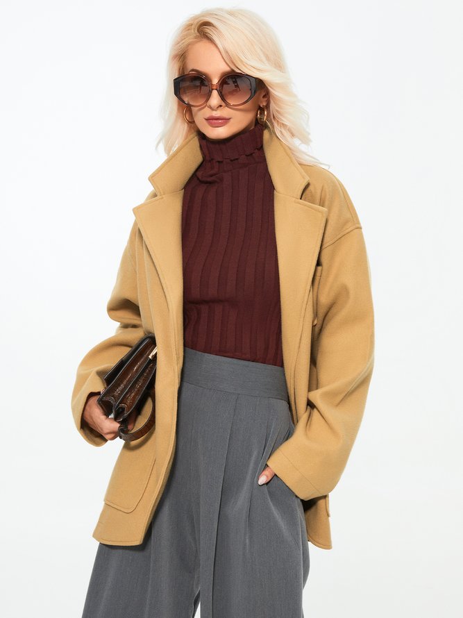 Simple Lapel Regular Fit Solid Overcoat