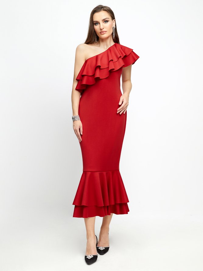 Elegant Plain Cold Shoulder Maxi Party Dress