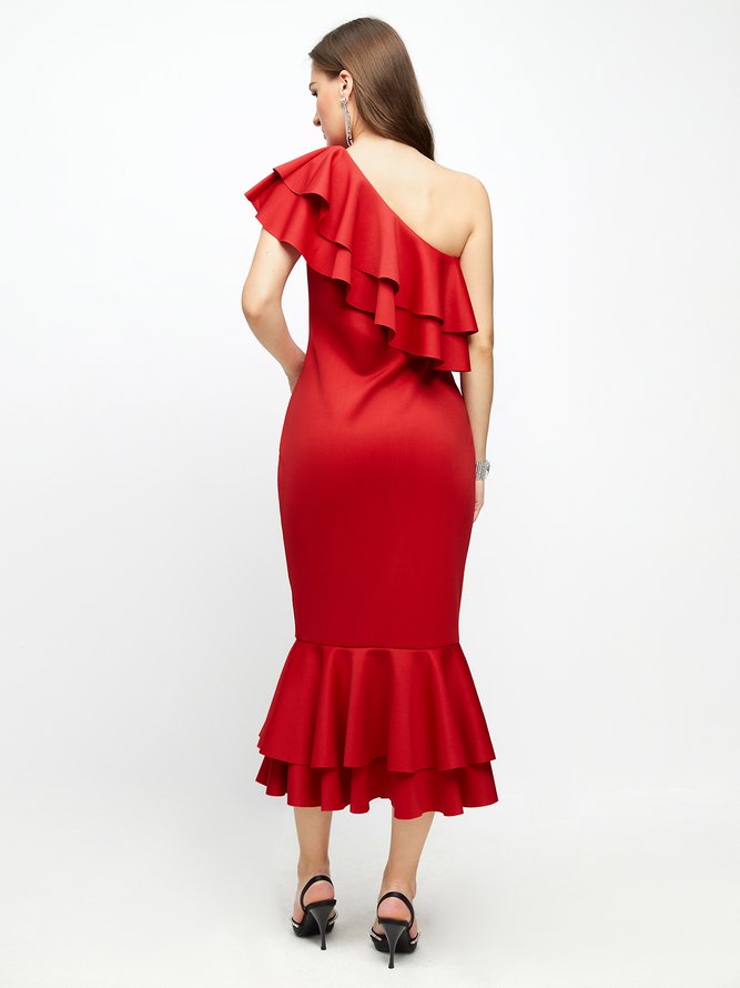 Elegant Plain Cold Shoulder Maxi Party Dress